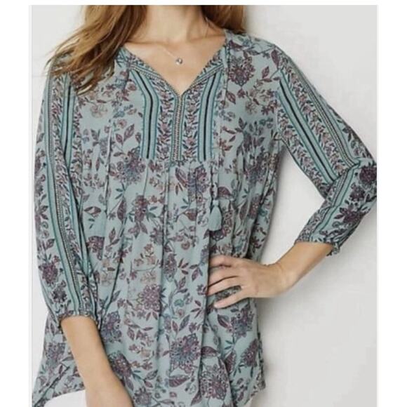 J. Jill Large Petite Made in India 3/4 Sleeve Blue Boho Top - Picture 1 of 9